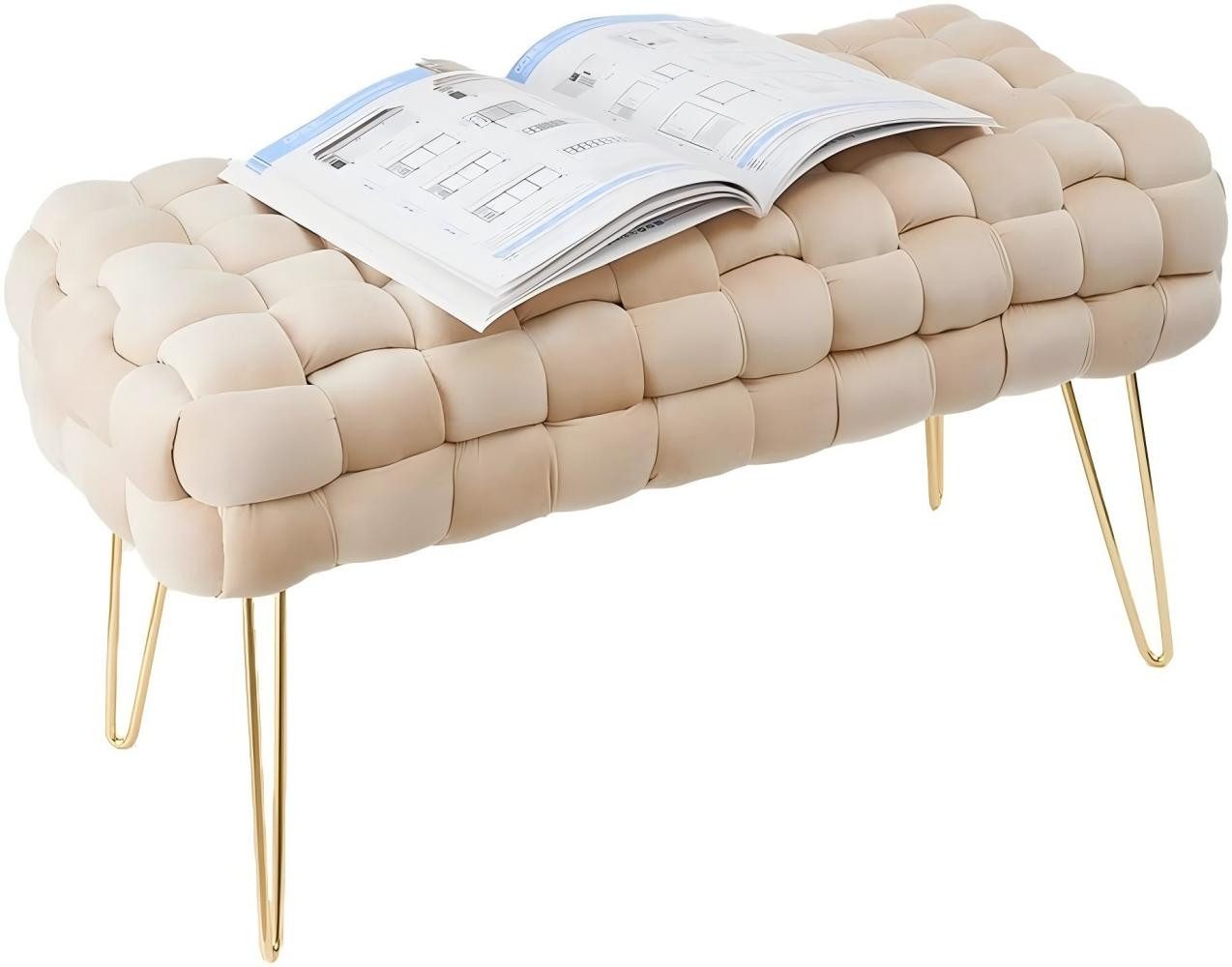 Zedelmaier Стулья Samt-Hocker Quadratischer mit Metallbeinen Kissens D15,5cm Taburett (ZDV7642-CM), Größe: L76*B38*H41,5cm Goldene Beine
