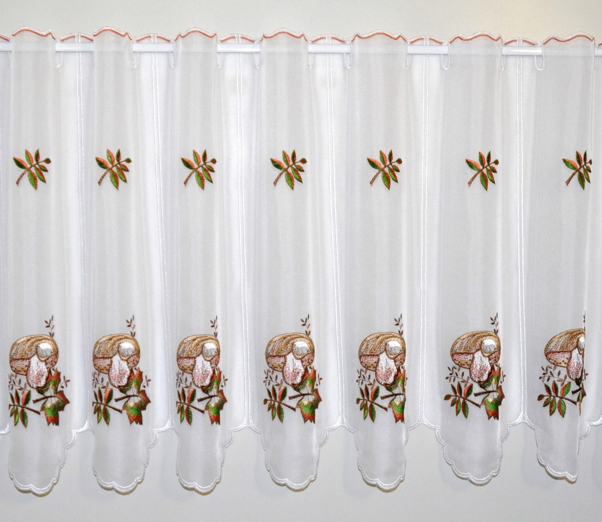 Stickereien Plauen Scheibengardine Pilze (1 St), Stangendurchzug, transparent, Voile – Bild 2 von 4