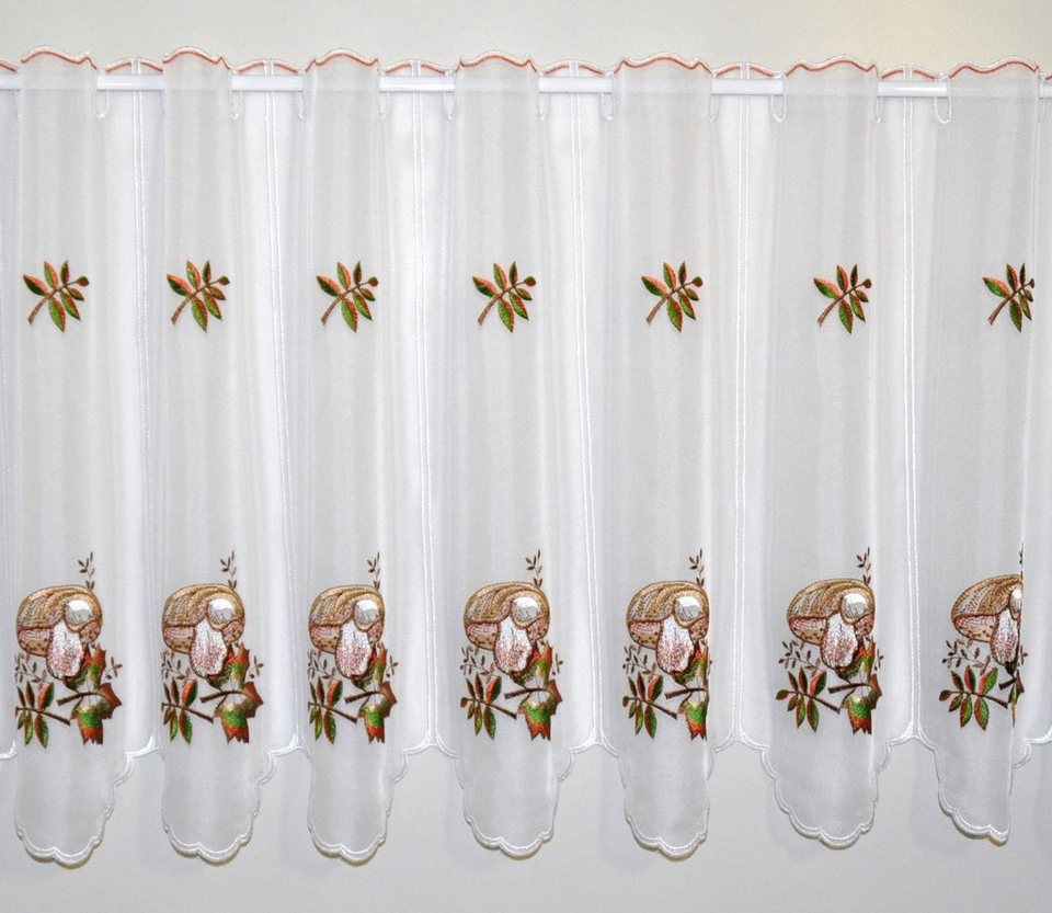 Scheibengardine Pilze, Stickereien Plauen, Stangendurchzug (1 St),  transparent, Voile