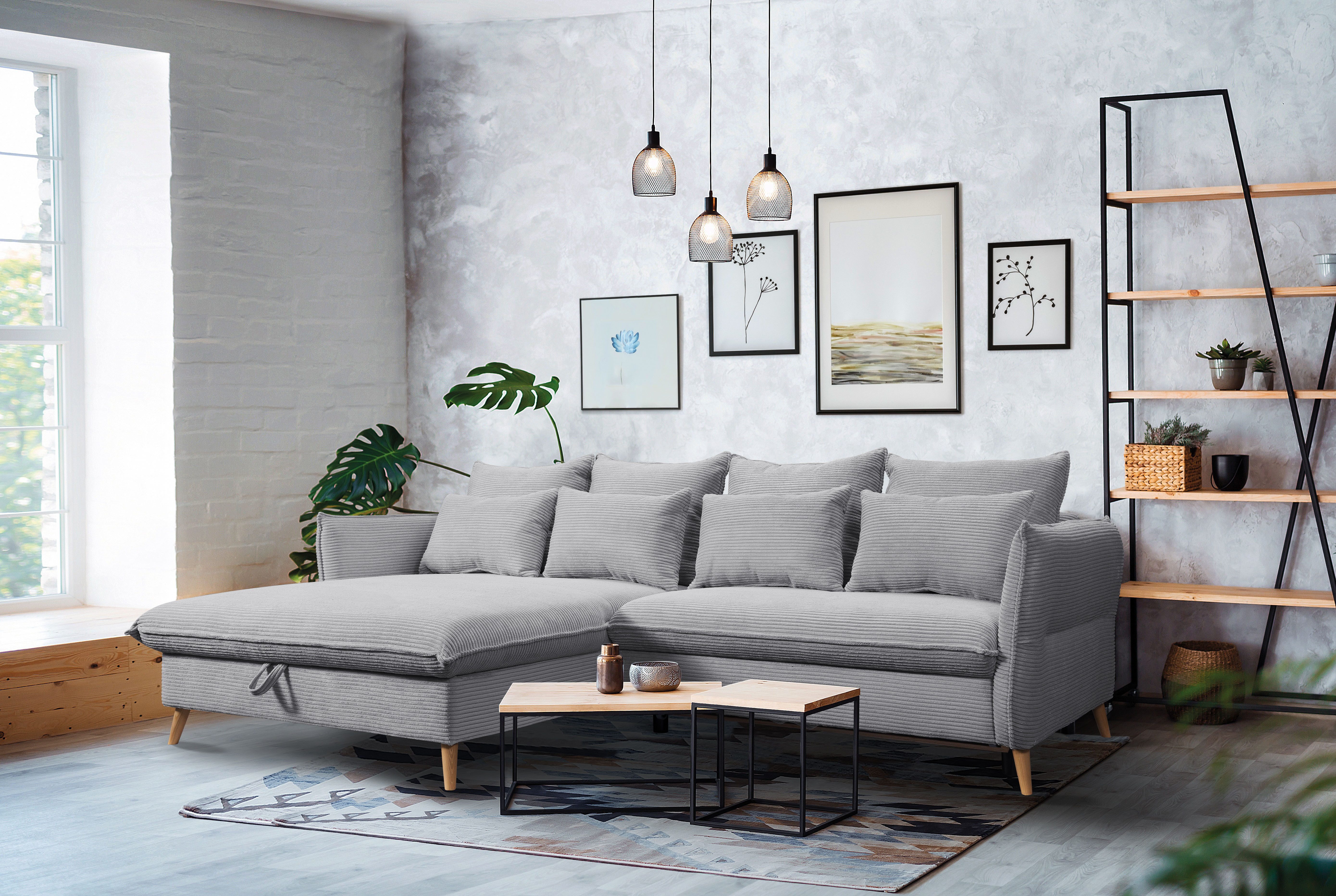 Ecksofa WALPY, elegant und modern, hoher Sitzkomfort, schmale Armlehnen