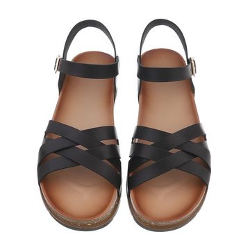 Ital-Design Damen Freizeit Riemchensandalette Keilabsatz/Wedge Keilsandaletten in Schwarz