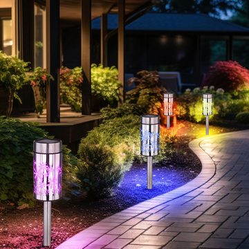 Globo LED Gartenleuchte, LED-Leuchtmittel fest verbaut, Warmweiß, Farbwechsel, 4x RGB LED Solar Außen Steck Lampen Edelstahl Park Deko Erdspieß