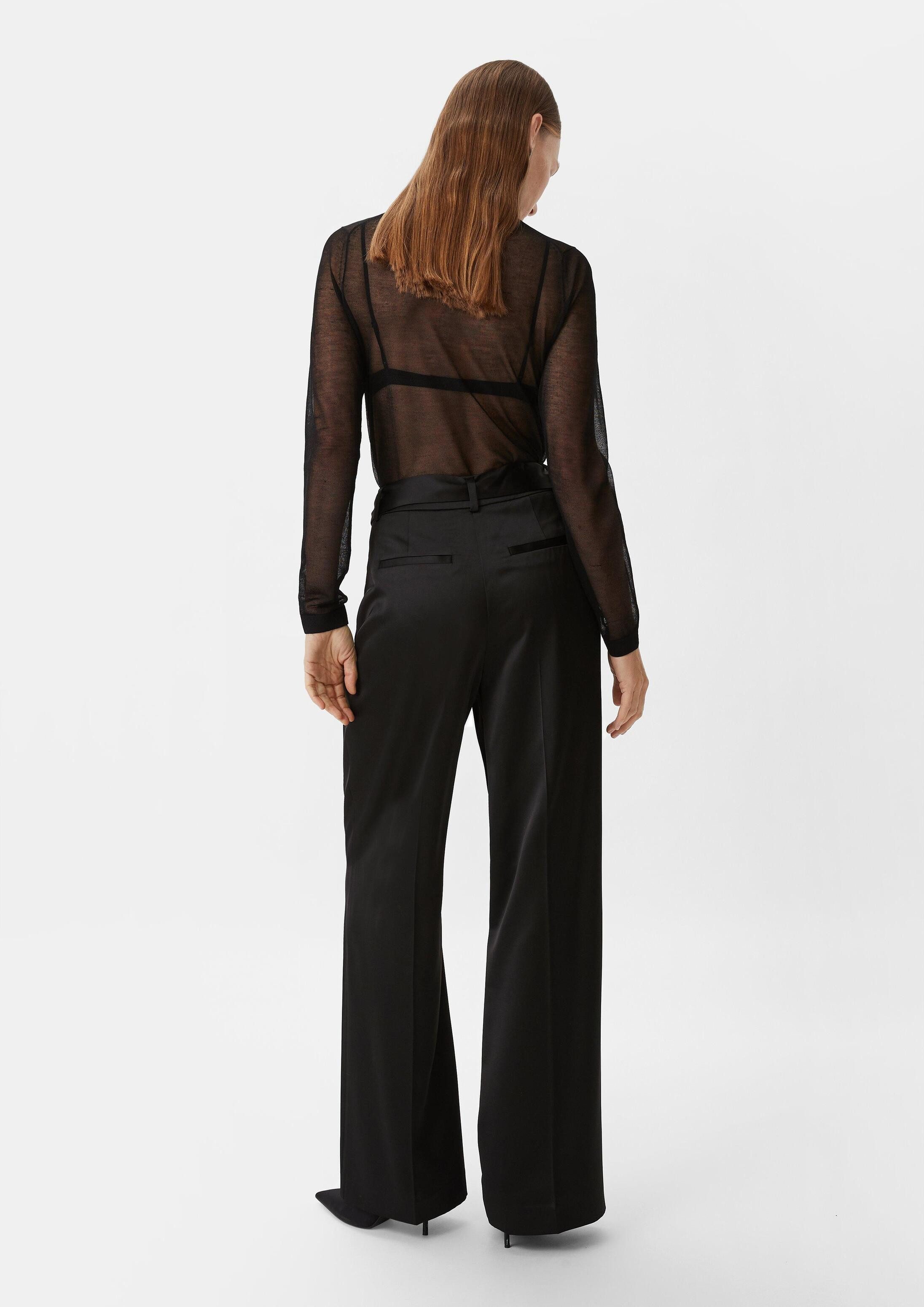 comma Chinos Hose Satin-Marlenehose mit Bindegürtel