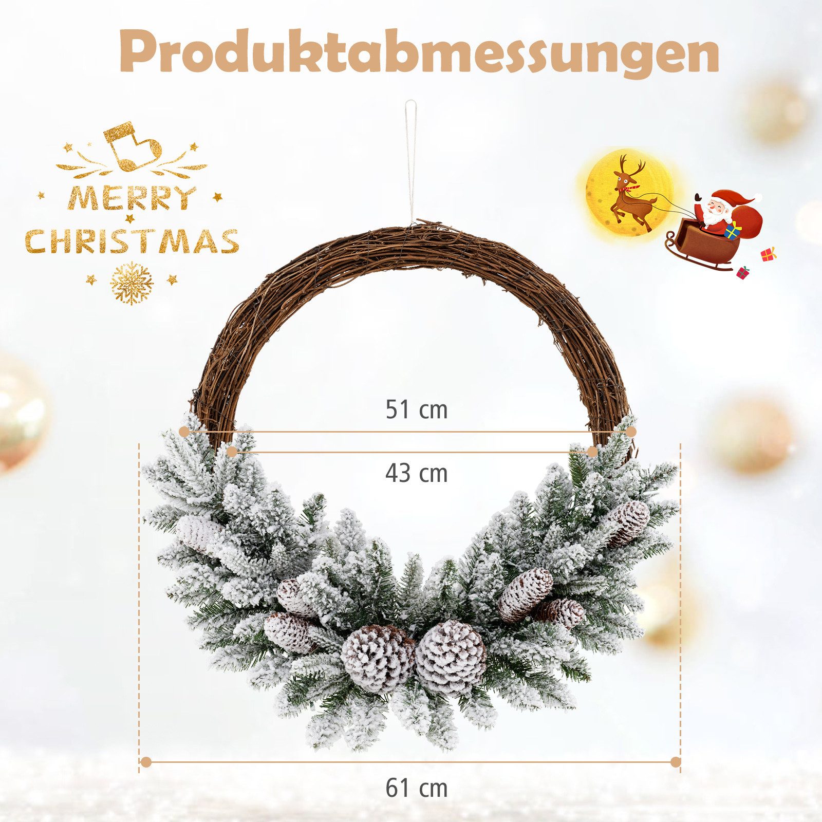 COSTWAY Dekokranz, Weihnachtskranz, künstlich, LED Weihnachtsdeko