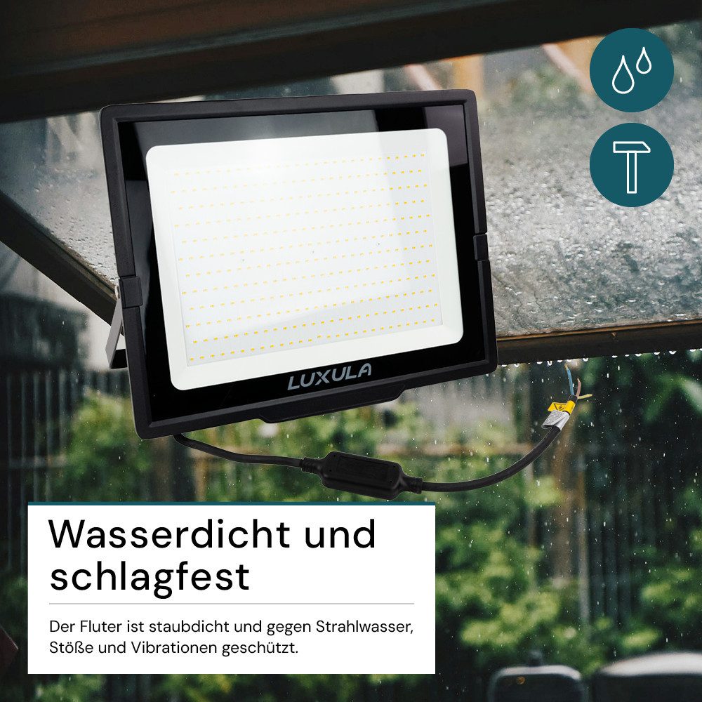 LUXULA LED Flutlichtstrahler LUXULA LED Fluter 300 W 3000 K Warmweiß Schwarz, LED fest integriert, Warmweiß