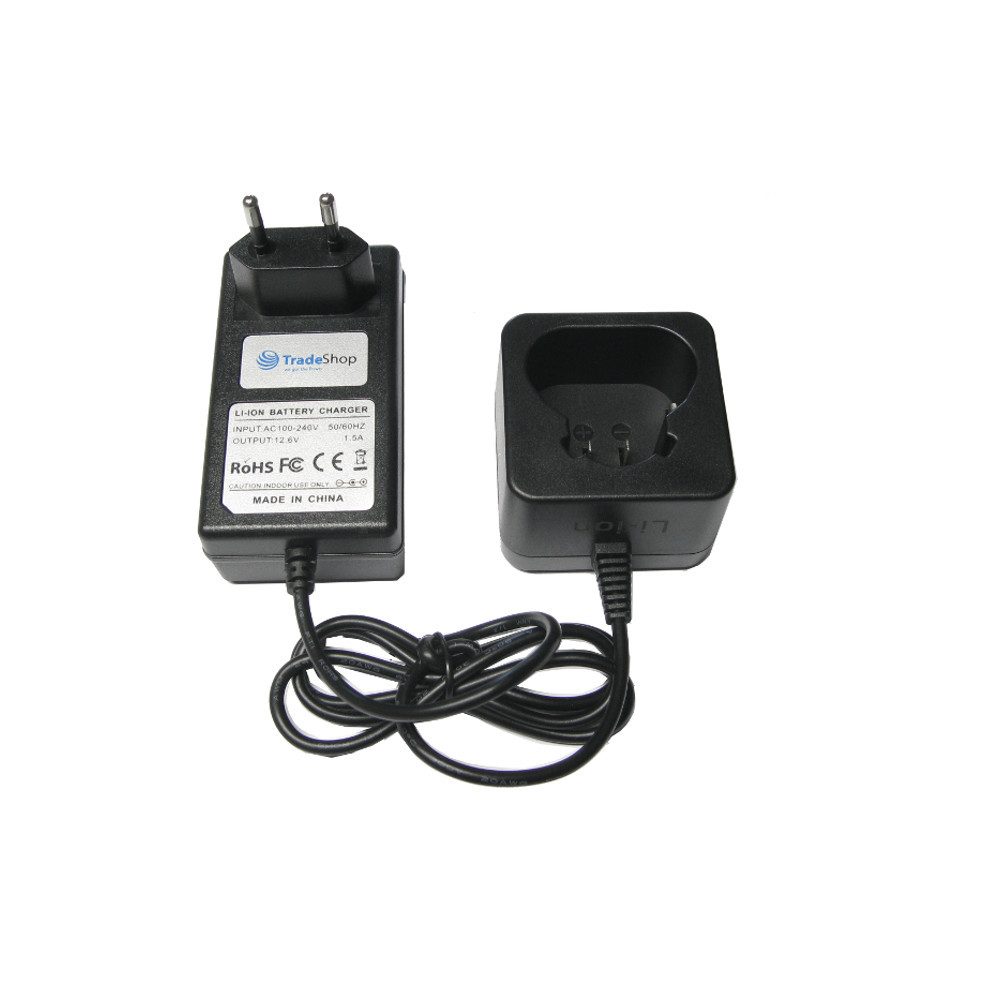 Trade-Shop Ladegerät 12,6V 1,5A passend für Rockwell RS2114 RS2115 SS2504 Netzteil (Geeignet für Li-Ion Akkus mit 10,8V-12V / mit LED-Ladestandsanzeige)