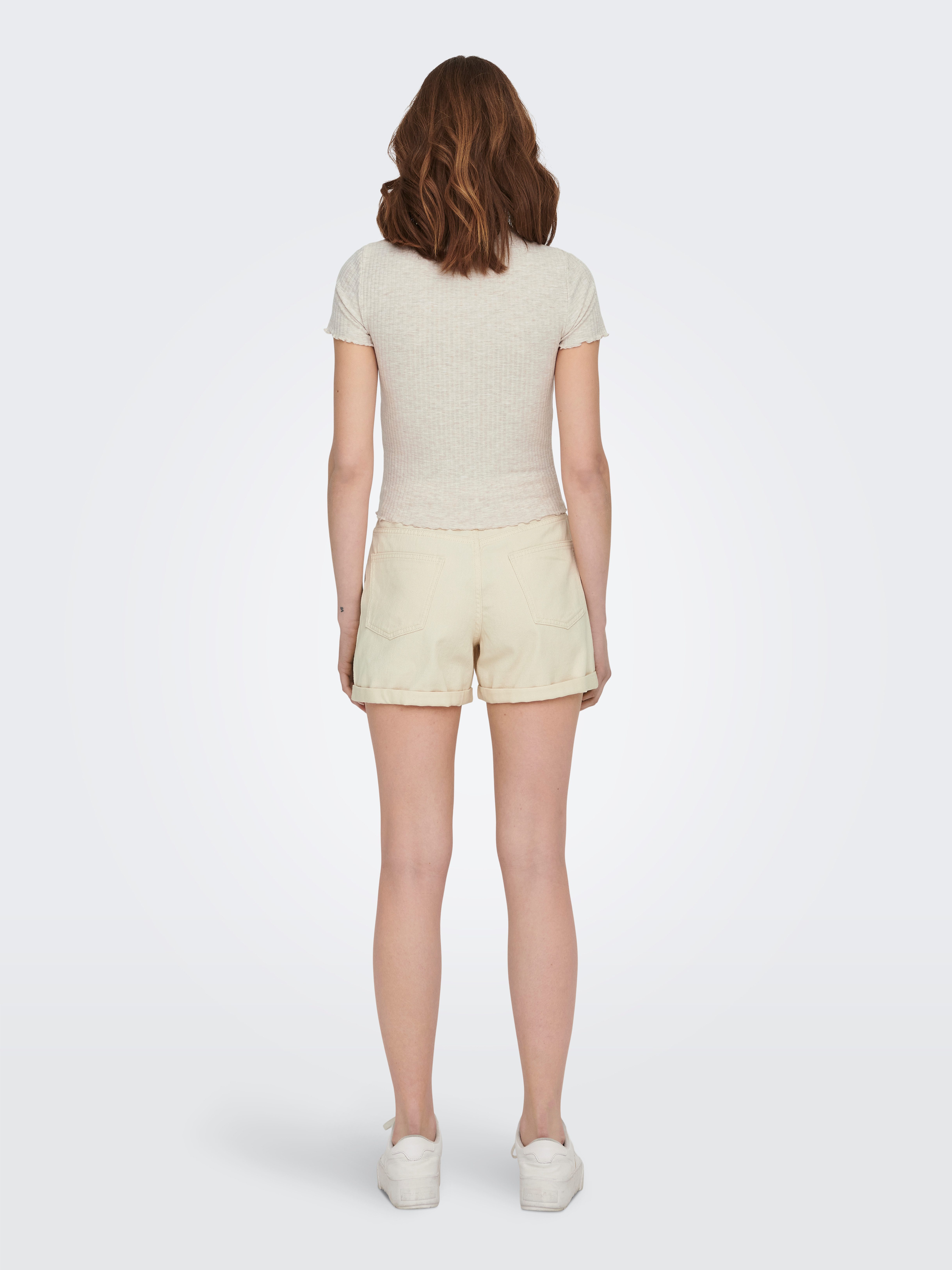 ONLY Rundhalsshirt ONLEMMA S/S SHORT TOP NOOS JRS Rundhals, modisch, regular fit, gewellter Abschluss, unifarben