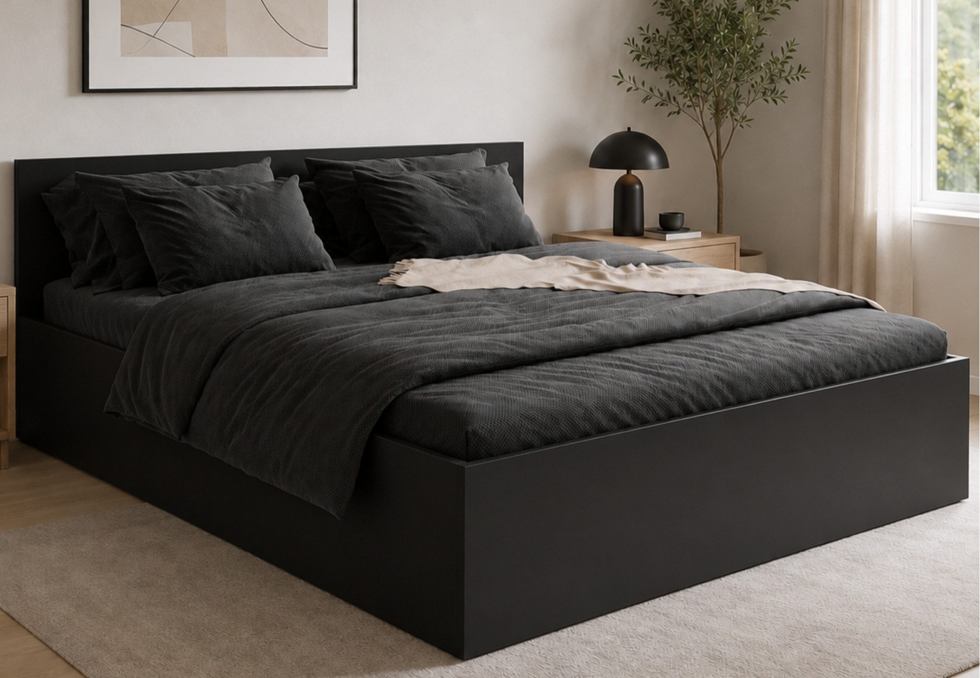 Home Collective Bett Doppelbett Bettgestell mit Lattenrost und Stauraum Stauraumbett (Größen: 90x200, 120x200, 140x200, 160x200, 180x200 cm), inkl. flexiblem Lattenrost und Bettkasten 160x200 cm Schwarz