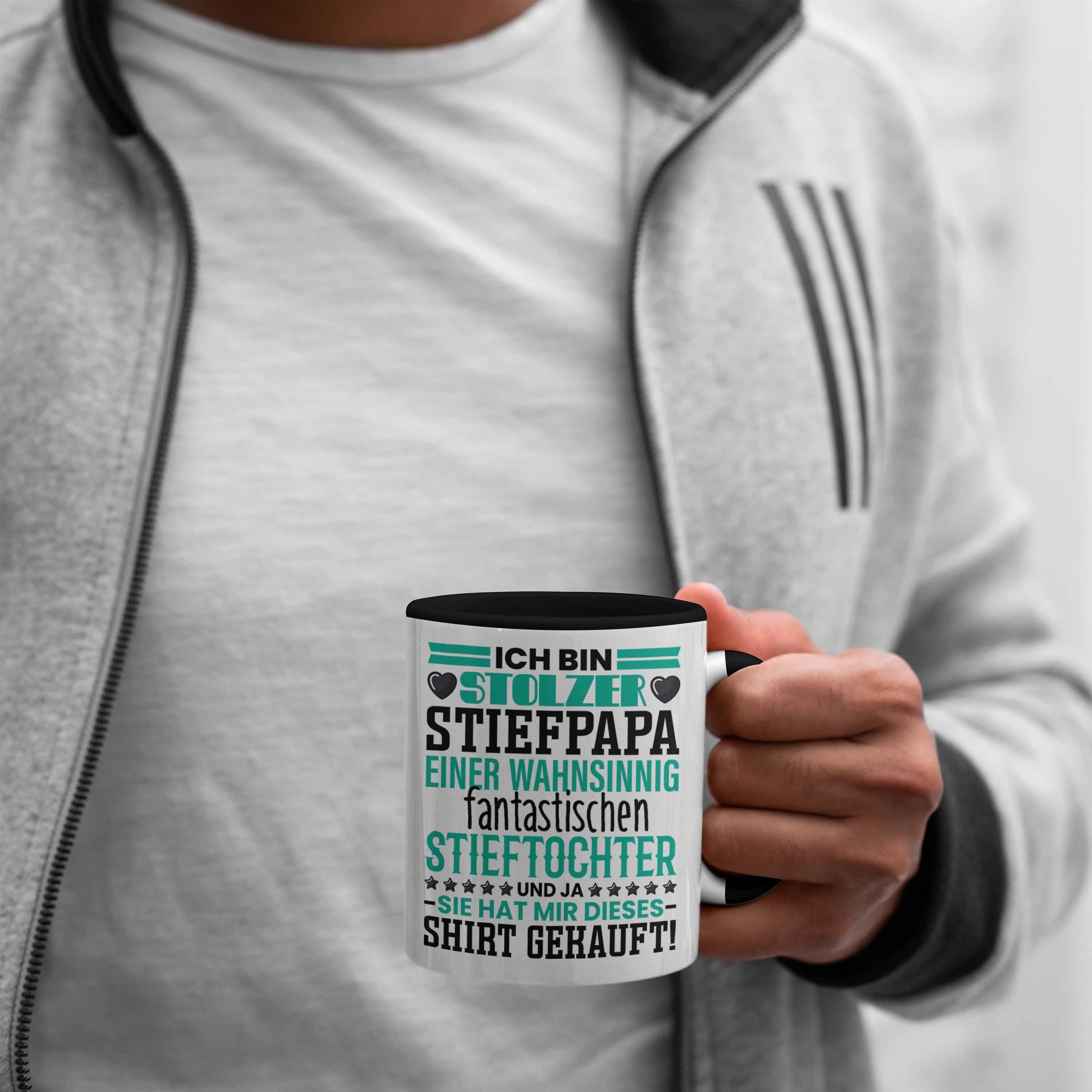 Trendation Tasse Stiefvater Tasse Kindern Bin an Stiefvater Geschenk Schwarz Spruch St von Ich