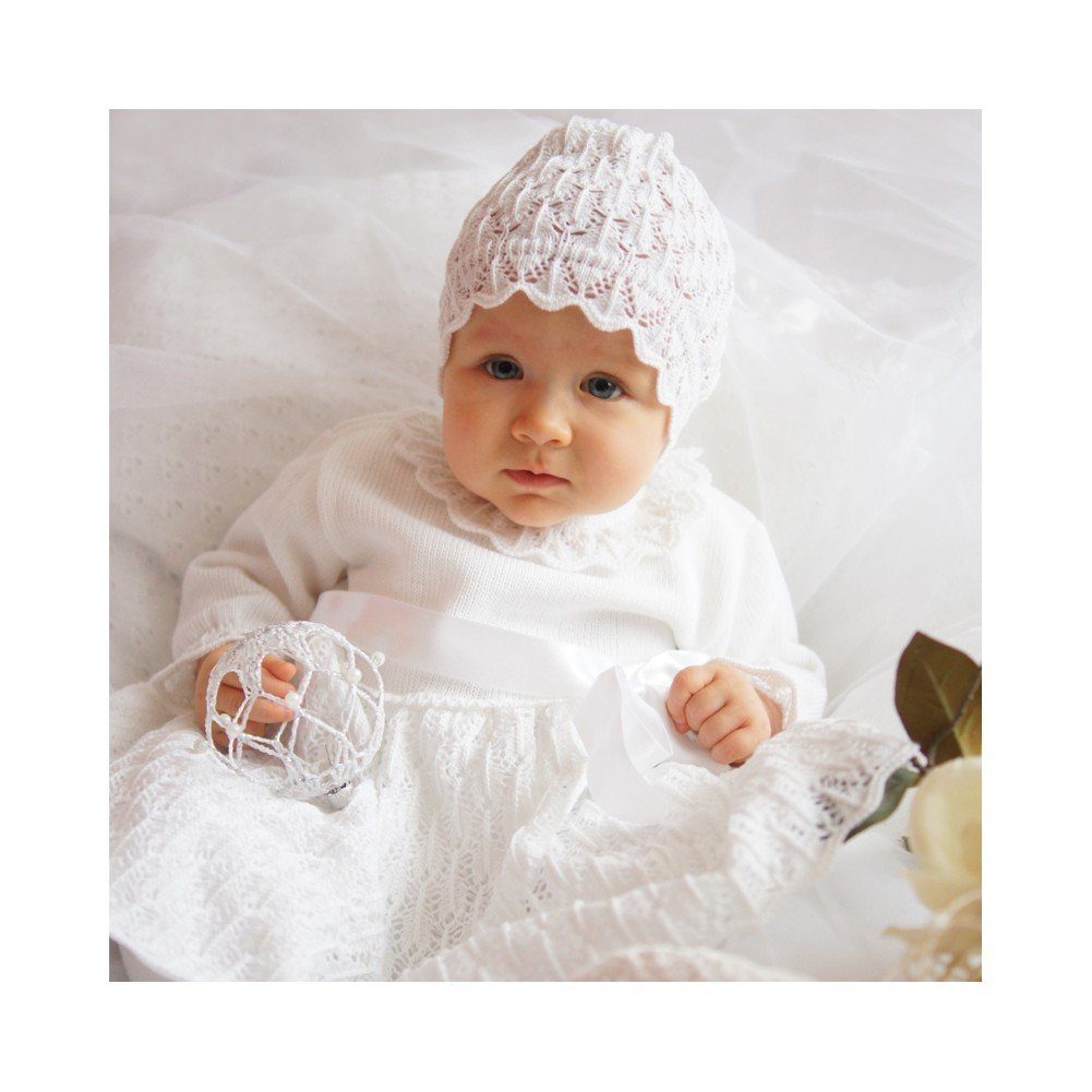 Eko Taufkleid Taufkleid Set Mütze und Strickkleid weiß