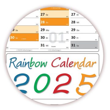 LYSCO Wandkalender Rainbow Wandplaner 2024 + 2025 gerollt DIN A0 (841x1189 mm) 14 Monate, zwei separate Kalender