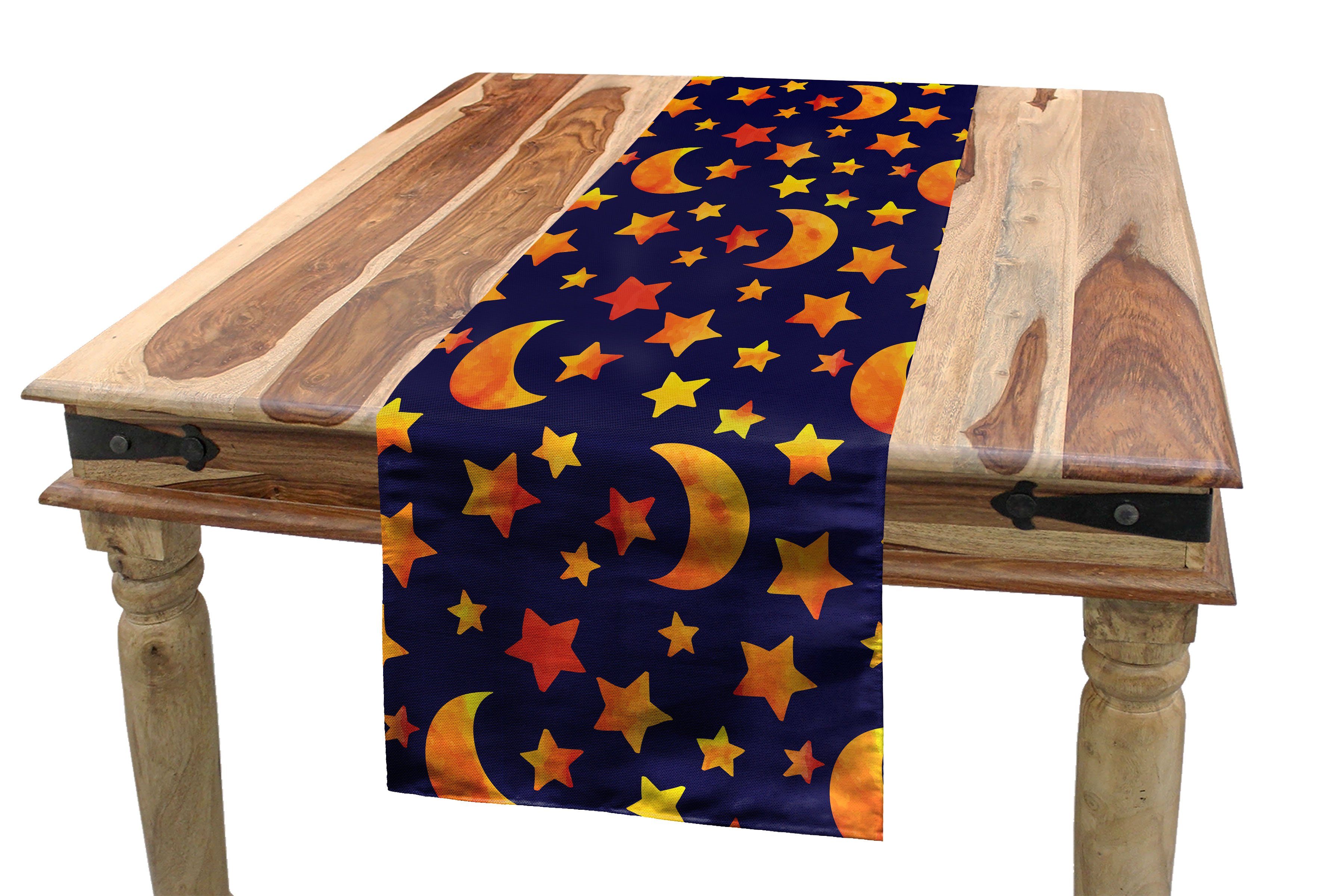 Abakuhaus Tischläufer Esszimmer Küche Rechteckiger Dekorativer Tischläufer, nächtlich Monde und Sterne Shapes