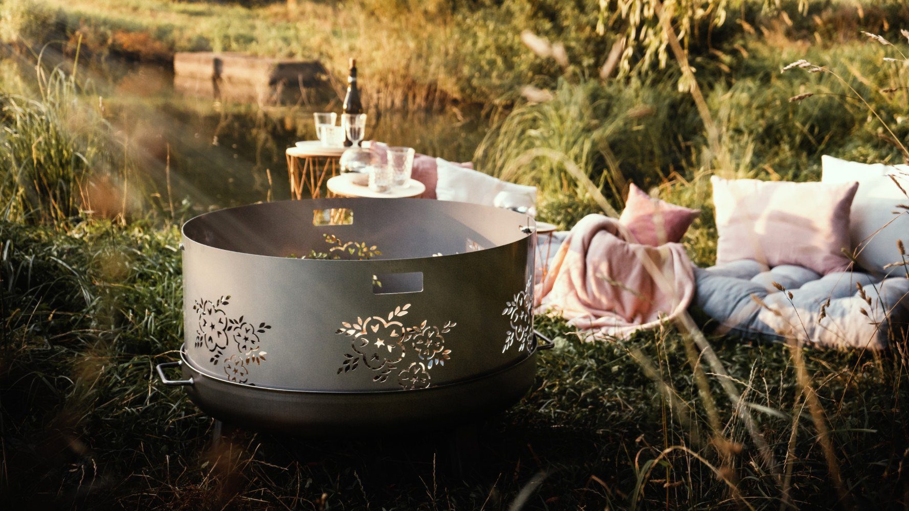 Czaja Fire Bowl Czaja® Spark Guard for Fire Bowls Ø80 cm with Floral Motif, Reduces Dangerous Sparks