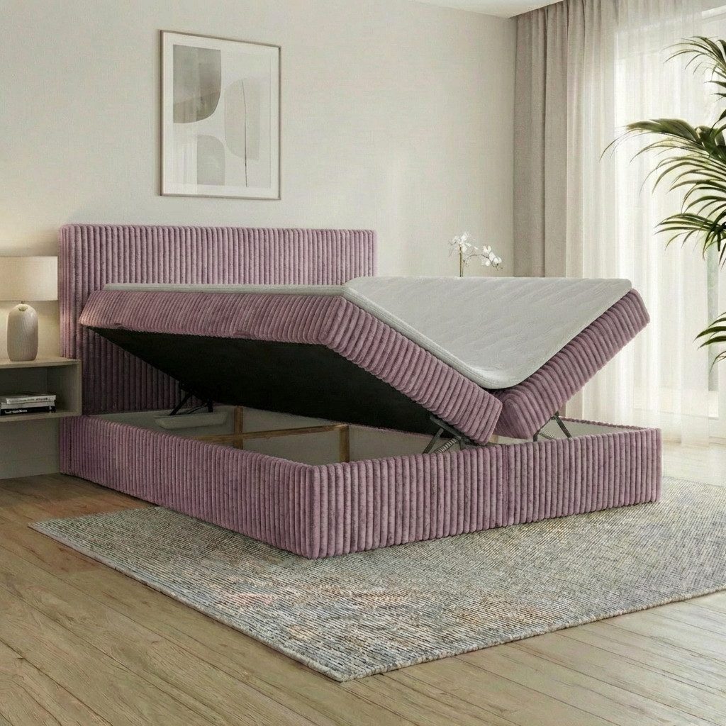 A&J MöbelLand GmbH Boxspringbett RALF mit Bettkasten, Topper und gepolstertem Kopfteil. (Boxspringbett mit Bettkasten und gepolstertem Kopfteil)