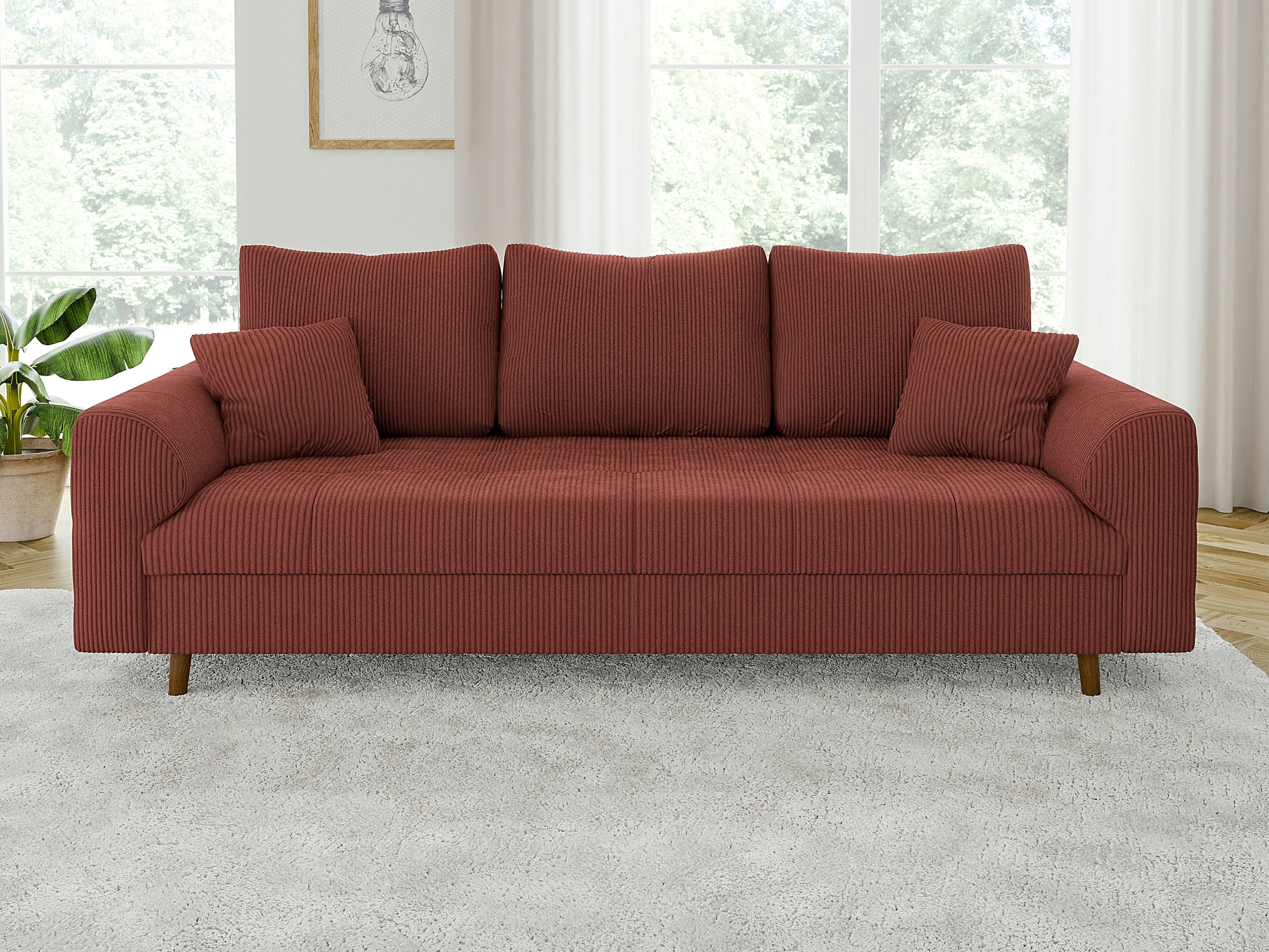 S-Style Möbel Polstergarnitur 3+2+1 Zara mit Braun Holzfüßen im skandinavischen Stil aus Cord-Stoff, (1x 3-Sitzer-Sofa, 1x 2-Sitzer-Sofa, 1x Sessel) – Bild 3 von 5