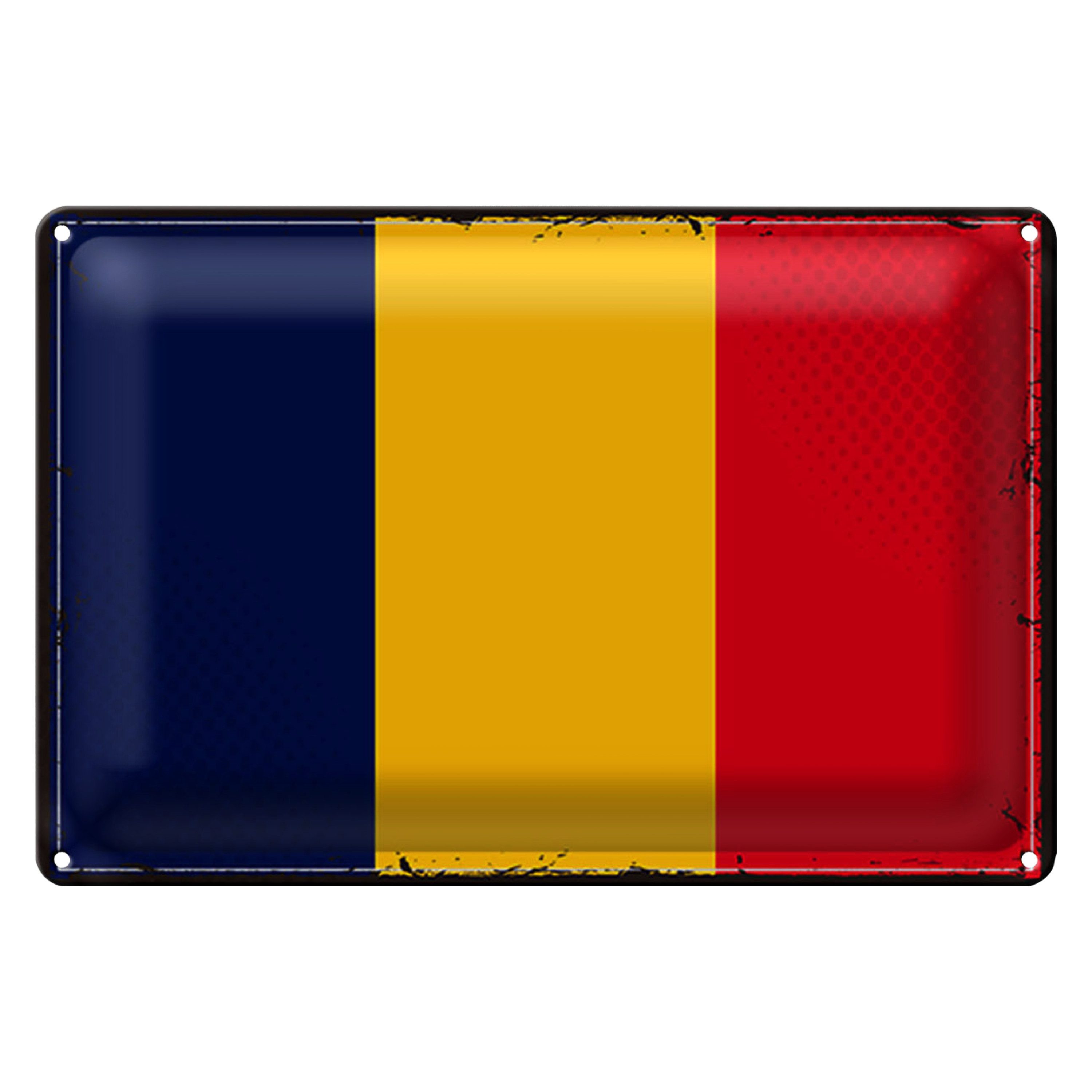 Roomando Metallschild Blechschild Flagge Tschad 30x20cm Retro Flag of Chad