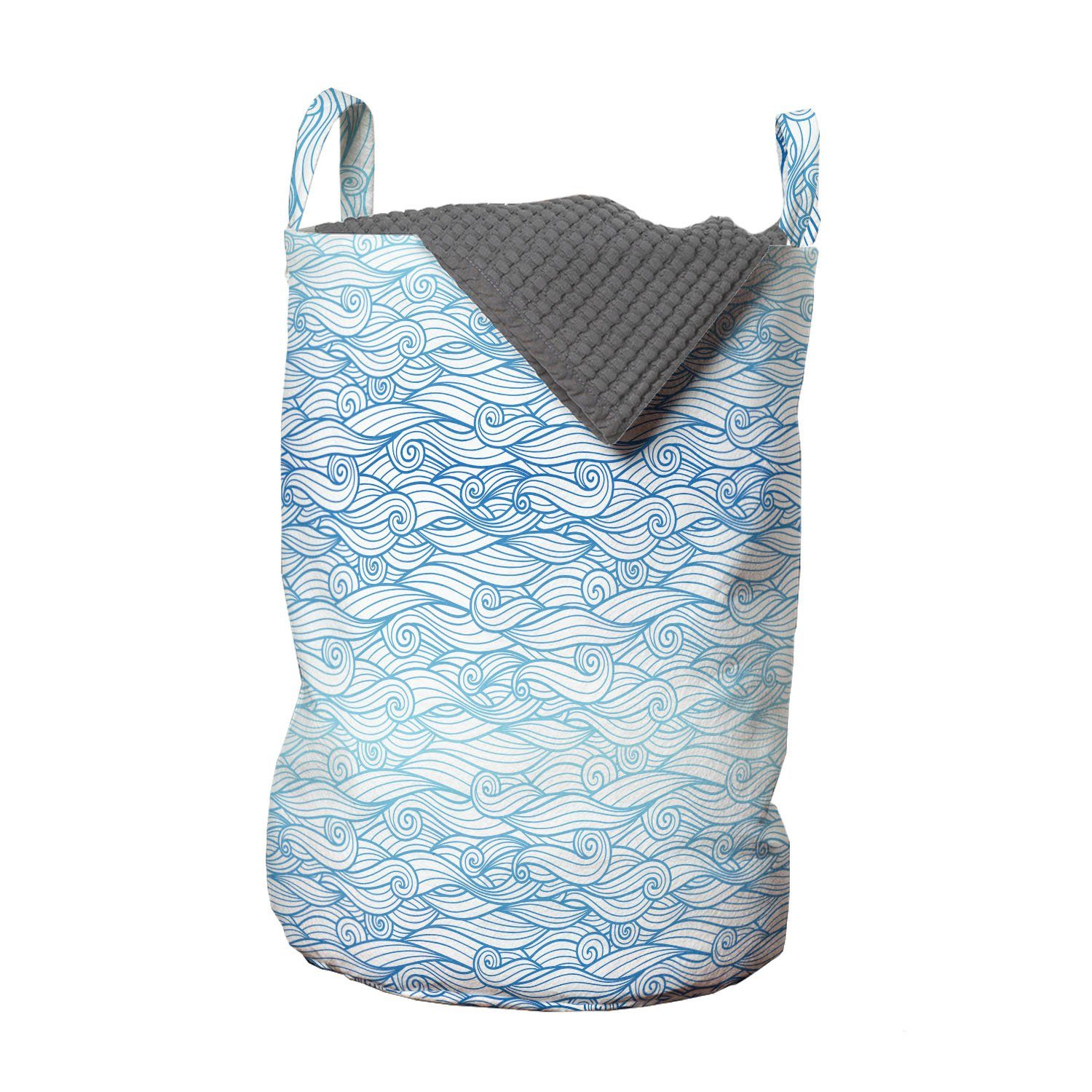 Abakuhaus Wäschesäckchen Wäschekorb mit Griffen Kordelzugverschluss für Waschsalons, Wellen Blau Ombre Töne Oceanic Art
