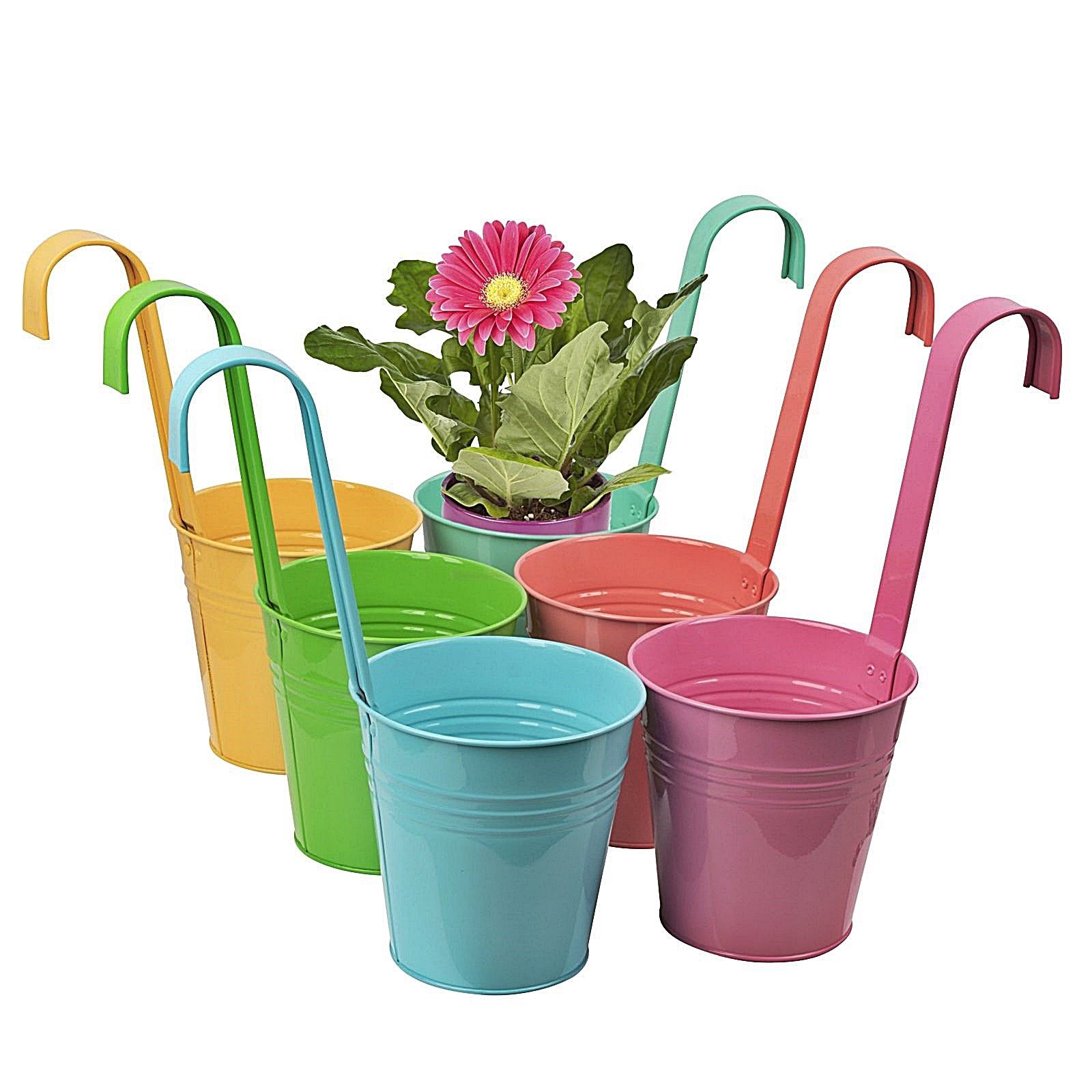 astor24 Pflanzkübel Garten Blumen 6 Kräutertopf Topf Zink verarbeitet bunt Hängetöpfe Balkon Stück hochwertig Geländertopf), (Blumentopf