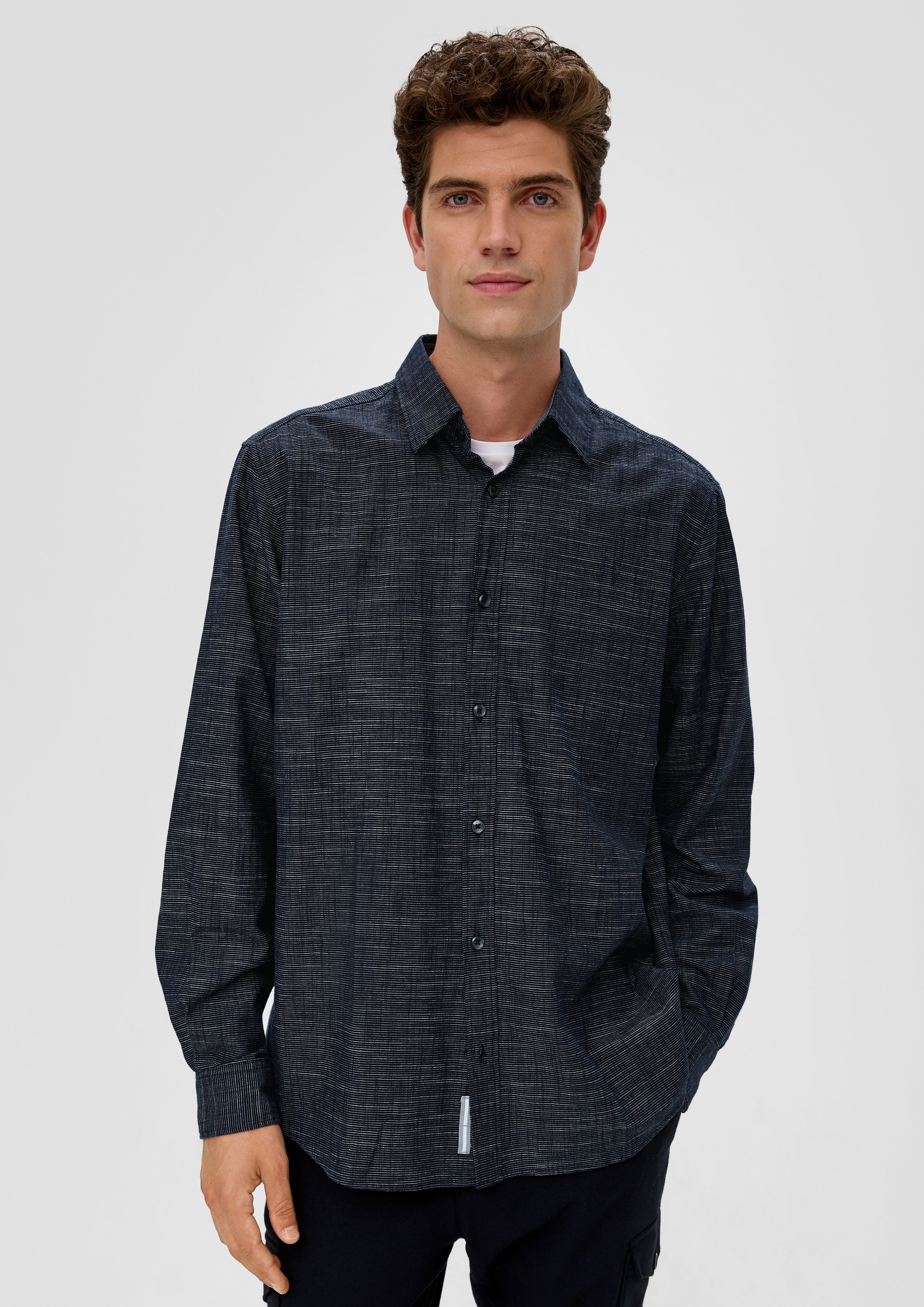 s.Oliver Langarmhemd Regular: Hemd aus Baumwolle Tape navy