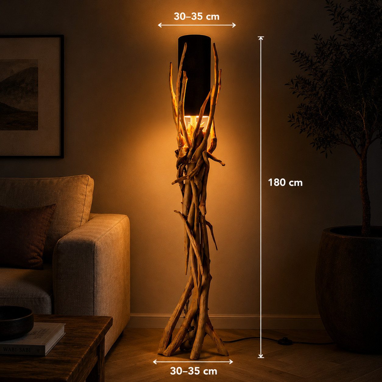 Möbel Bressmer Stehlampe Treibholz Stehlampe VILLA Lampenschirm Natur 180 cm, ohne Leuchtmittel, E27, Nachhaltig – Bild 4 von 5