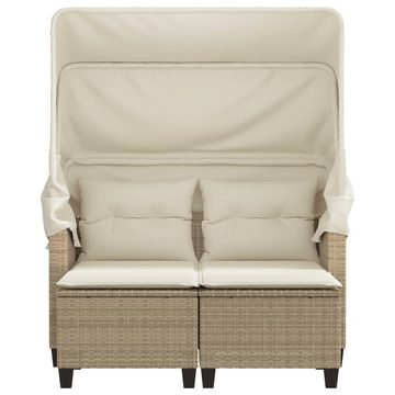 vidaXL Loungesofa Gartensofa 2-Sitzer mit Dach und Hockern Beige Poly Rattan