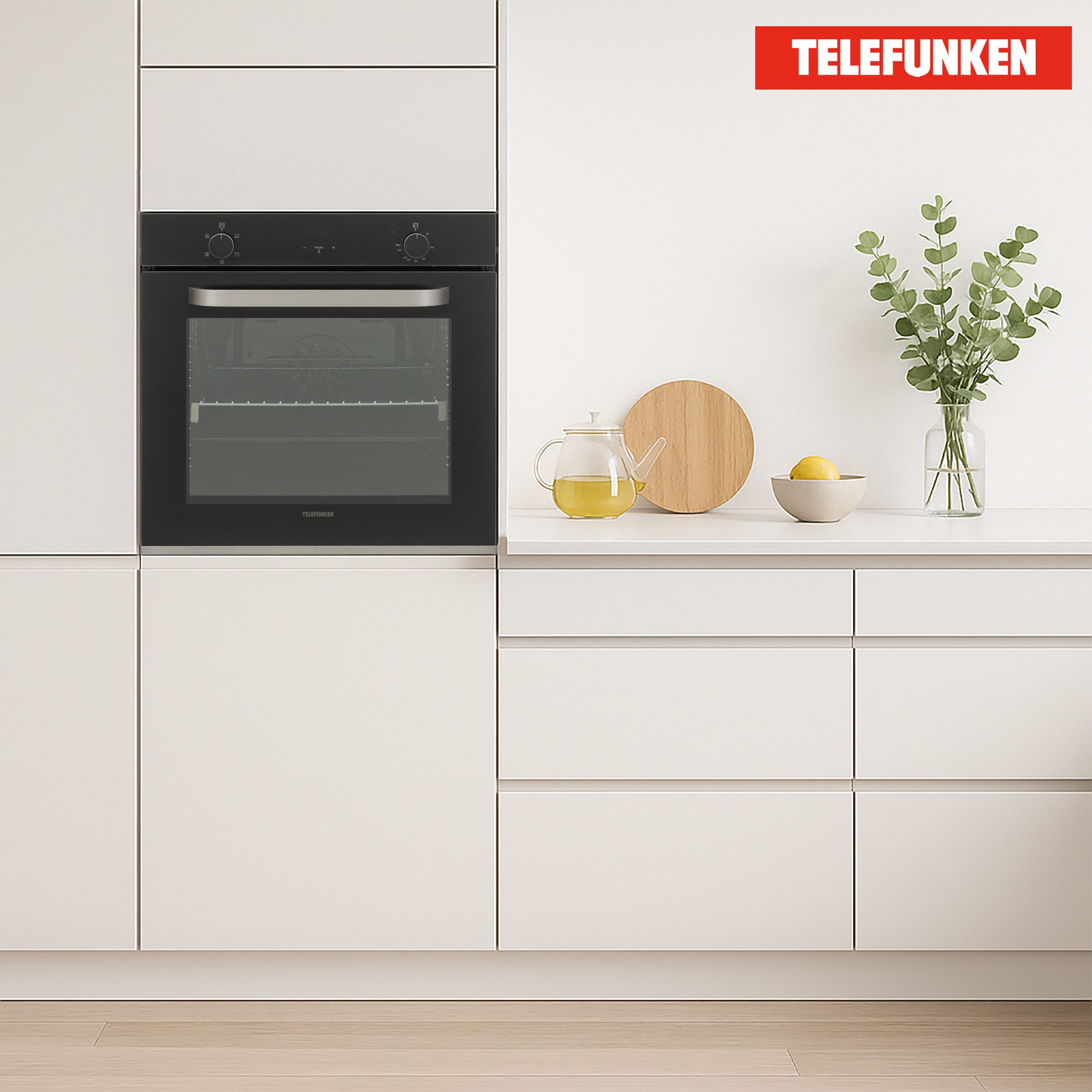Telefunken Einbaubackofen BOV75HAI, mit Teleskopauszug, Backofen autark ohne Kochfeld, 78 L, 60 cm Einbau Ofen, Hot Air Shield