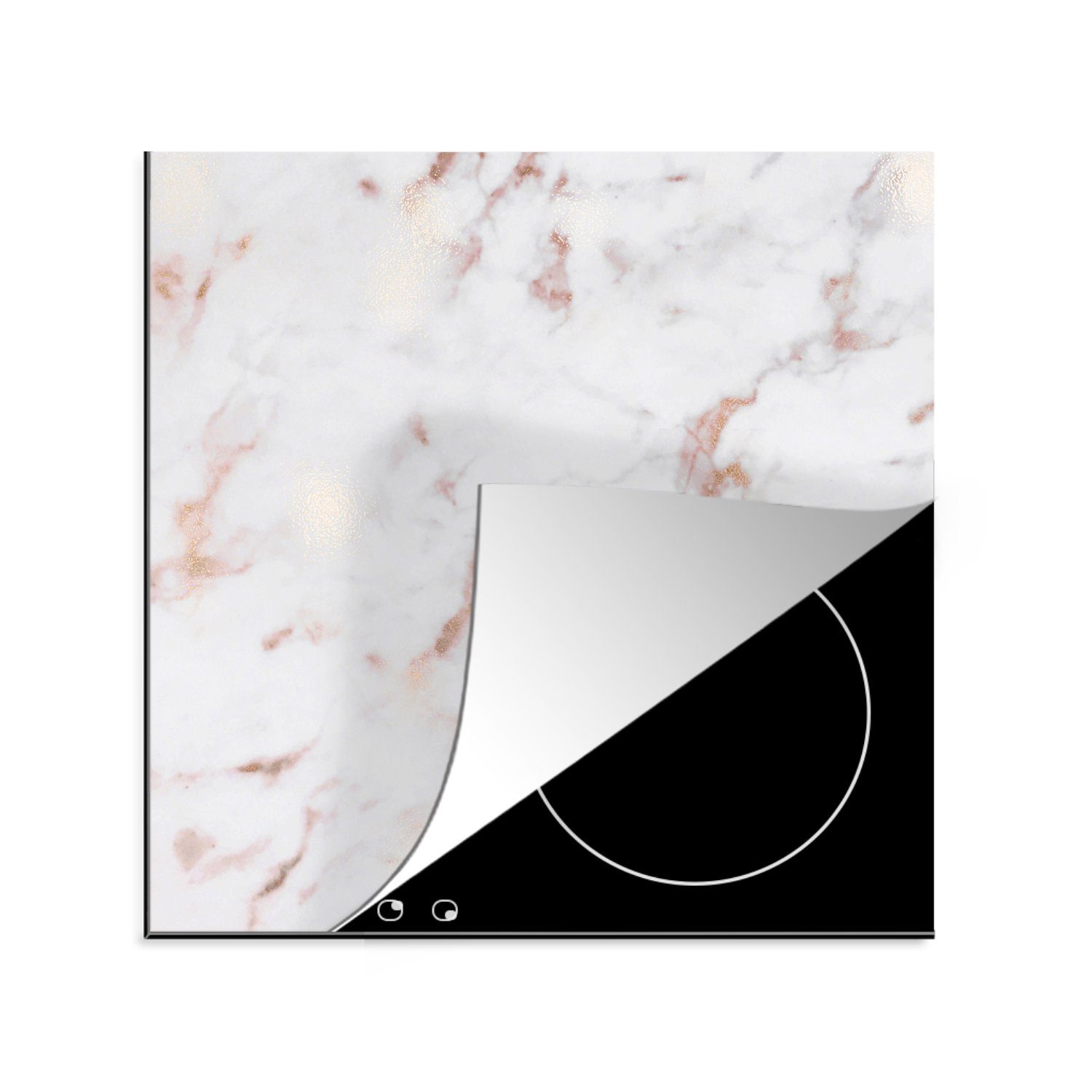 MuchoWow Herdblende-/Abdeckplatte Marmor - Weiß - Maserung, Vinyl, (1 tlg), 78x78 cm, Ceranfeldabdeckung, Arbeitsplatte für küche