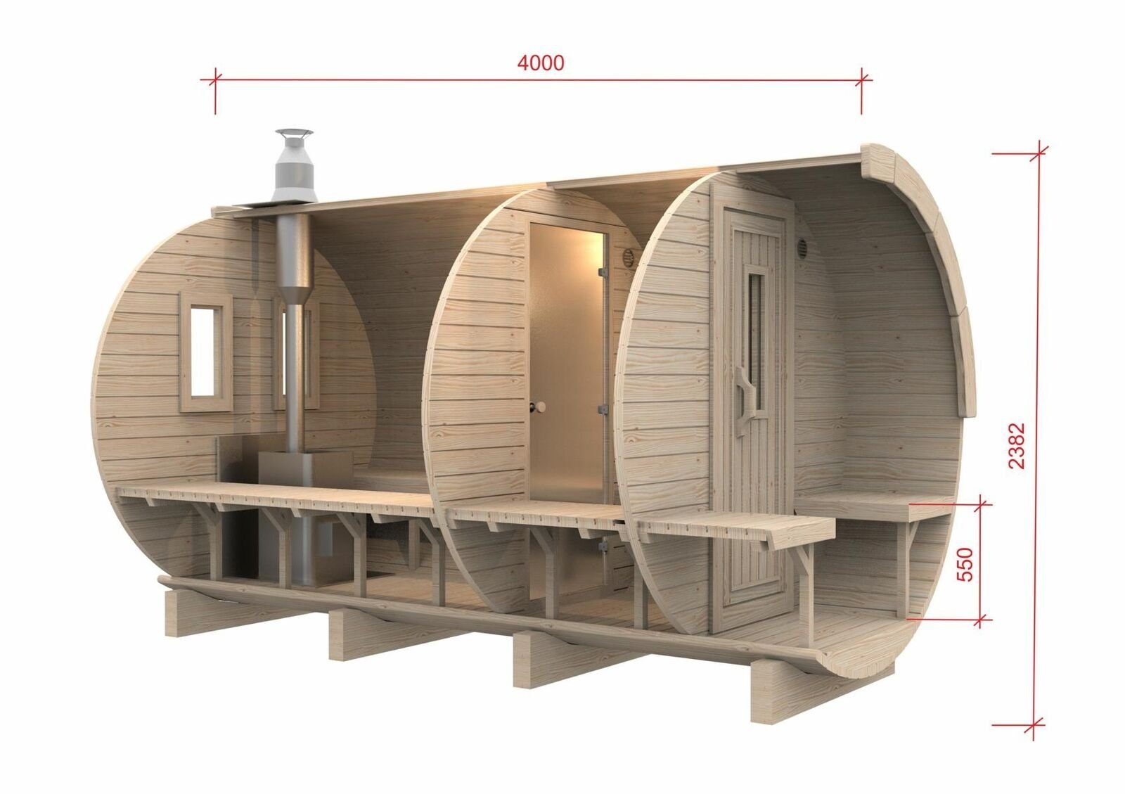 Thumbnail - JVmoebel Sauna Fass Gartensauna Außensauna Holzsauna für 6-8 Personen kaufen, BxTxH: 2.27 x 4 x 2.38 cm, (1-St., 1x Saun...