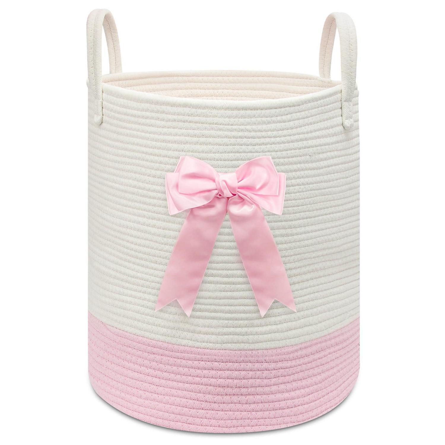 LuxusKollektion Wäschekorb Wäschekorb geflochten Spielzeug Kinderzimmer Deko Rosa Schleife 51L