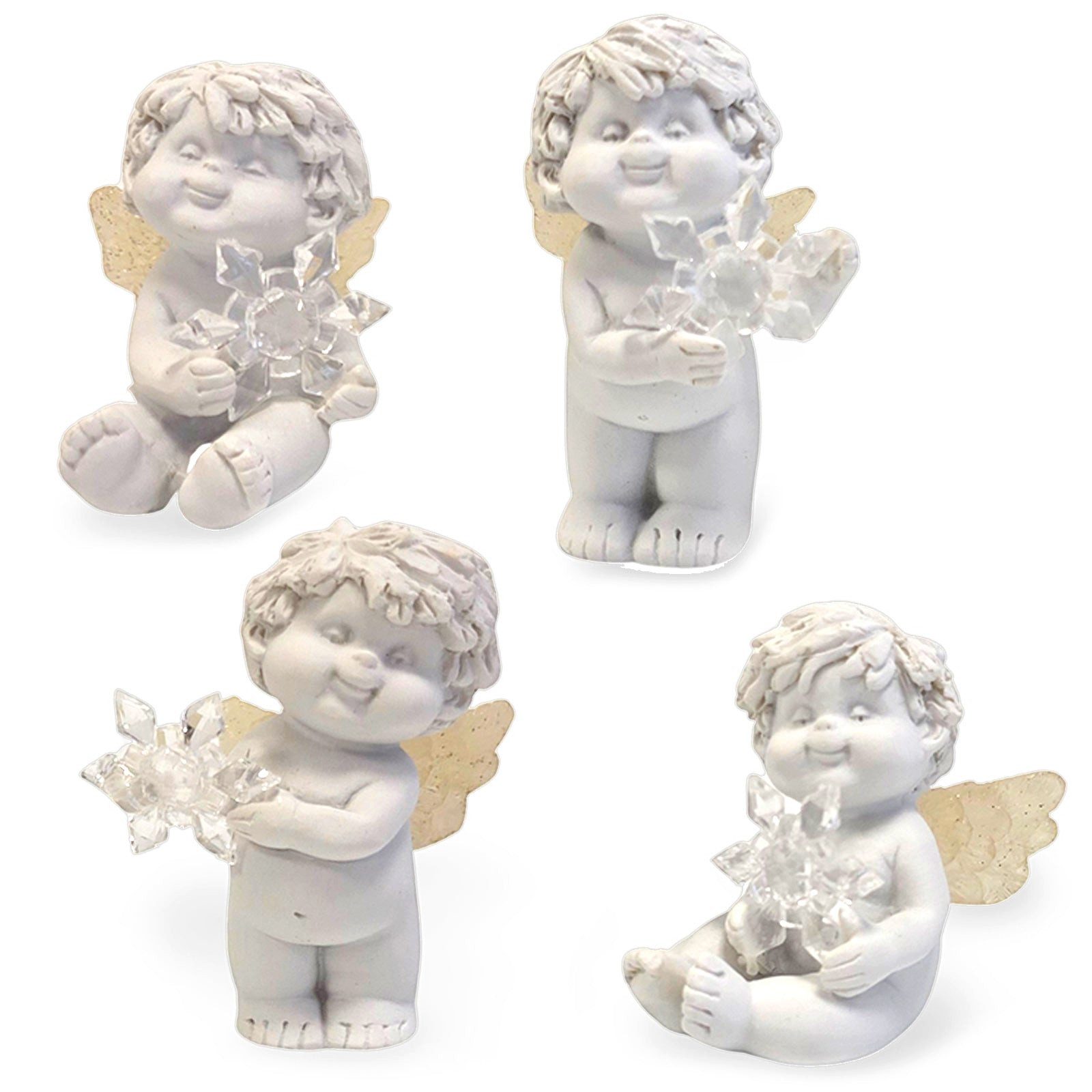Logbuch-Verlag Dekofigur Winterengel mit Eiskristall 4er Set – weiße Mini-Engel Dekofiguren 6-7