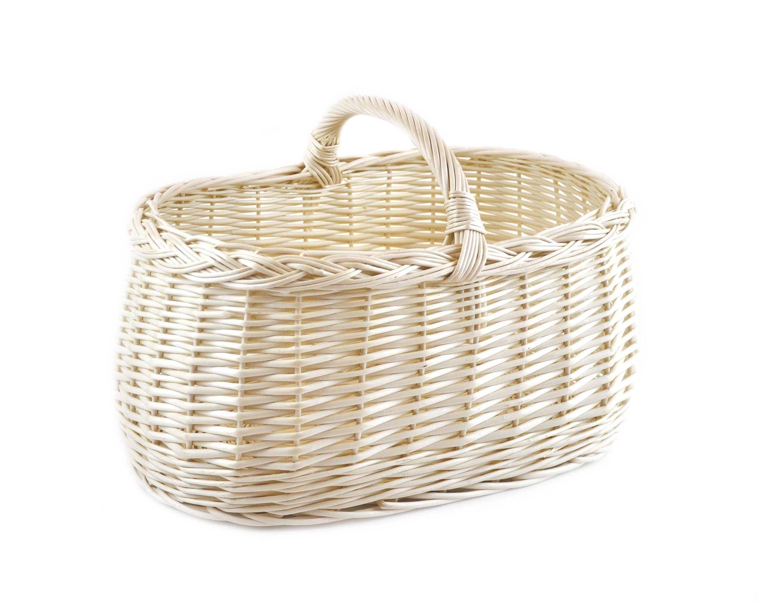 MyBer® Einkaufskorb Korb aus Weide Weidenkorb groß stabil geflochten weiß, mit Stoffeinlage 50/35/38cm K1-605-W-SWR