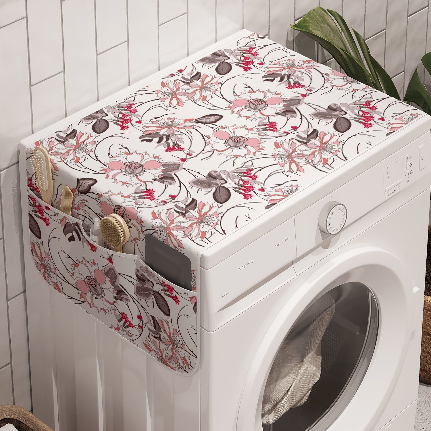 Abakuhaus Badorganizer Anti-Rutsch-Stoffabdeckung für Waschmaschine und Trockner, Jahrgang Romantische Blumenblüte