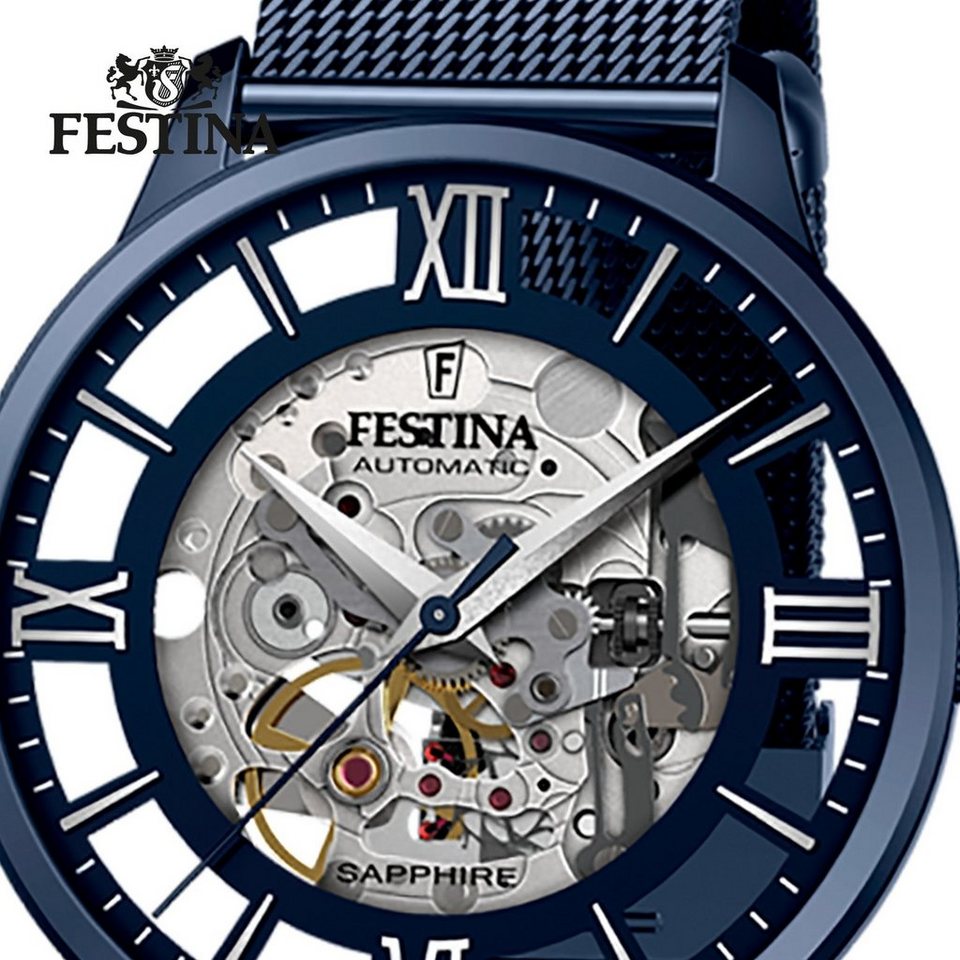 Festina Quarzuhr Festina Herrenuhr Automatik, Herren Armbanduhr rund,  Edelstahlarmband silber, Elegant