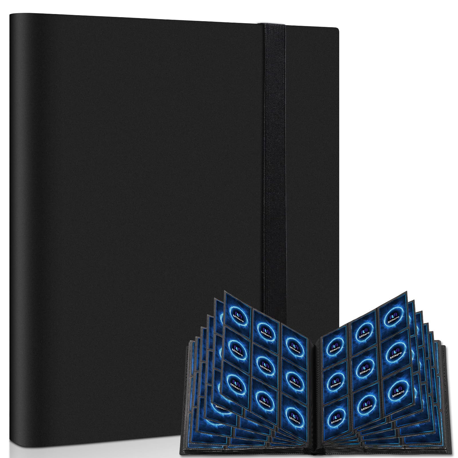 FOUORTUNATE-BEE Sammelkarte Sammelkarten Album 360 Karten mit Seitenfächern Sammelordner Schwarz, Karten Sammelalbum 9-Pocket Seiten für Trading Cards Ordner Schwarz