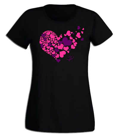 G-graphics T-Shirt Damen T-Shirt - Herz Pink-Purple-Collection, mit trendigem Frontprint, Slim-fit, Aufdruck auf der Vorderseite, Print/Motiv, für jung & alt