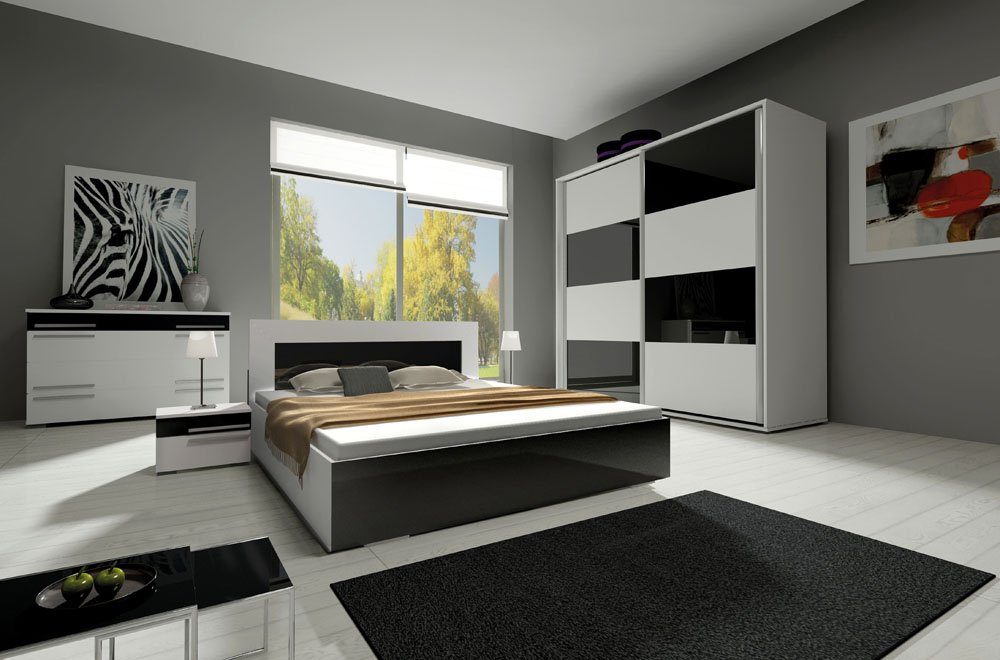 JVmoebel Schlafzimmer-Set, Design Schlafzimmer Garnituren Komplett Schrank  Bett Kommode Nachttisch Modern
