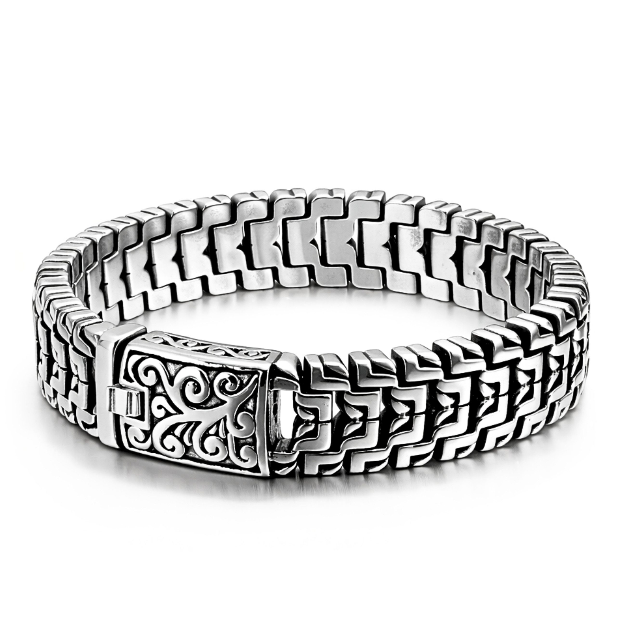 UNIQAL.de Edelstahlarmband Panzerarmband Herren "SILVER SKULL" Edelstahlarmband, (Edelstahl, Casual Style, Biker, Türsteher, Handgefertigt in Germany)