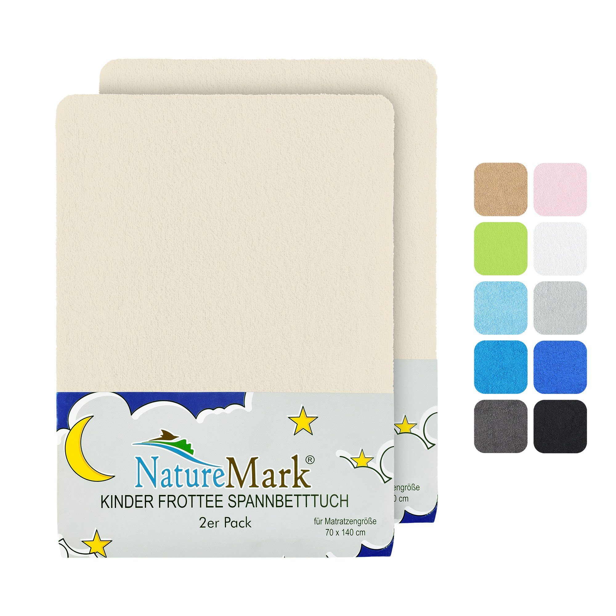 NatureMark Натяжные простыни Frottee Натяжные простыни, 80% Baumwolle / 20% Polyester, Gummizug: rundum, (2 Stück), 2er Set Kinder Натяжные простыни Frottee, Spannbetttuch 80% Baumwolle / 20% Polyester, für Babybett und Kinderbett, 70x140 cm - Natur weiß