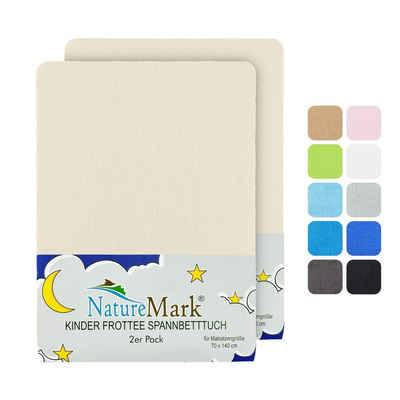 Spannbettlaken Frottee Spannbettlaken, NatureMark, 80% Baumwolle / 20% Polyester, Gummizug: rundum, (2 Stück), 2er Set Kinder Spannbettlaken Frottee, Spannbetttuch 80% Baumwolle / 20% Polyester, für Babybett und Kinderbett, 70x140 cm - Natur weiß