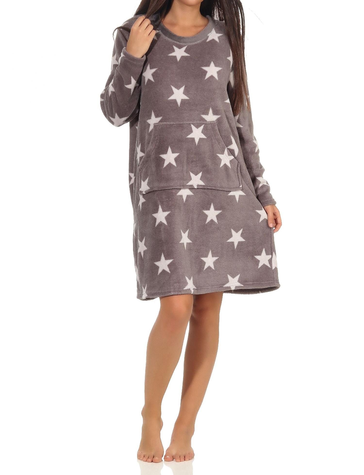 Normann Nachthemd Damen Nachthemd Hauskleid in Sterne Optik aus kuschel Coral Fleece