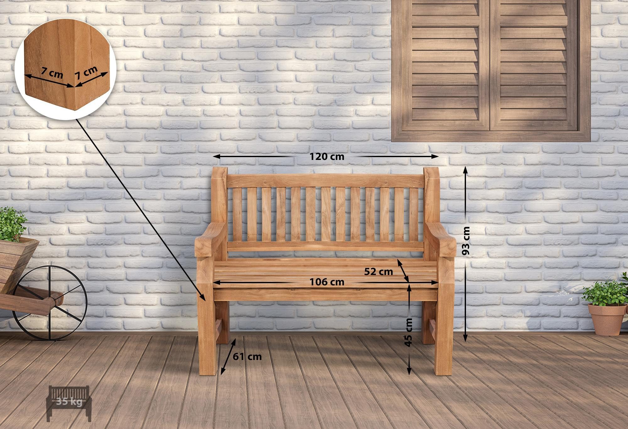 CLP Gartenbank Teakbank Jackson V2 (1er), aus wetterfestem Teakholz, mit Rückenlehne – Bild 2 von 5