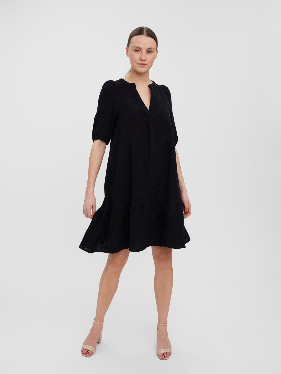 Vero Moda Shirtkleid 1-tlg) Kleid VMNATALI Blusen Halbarm Tunika Schwarz (knielang, in 4096 Midi