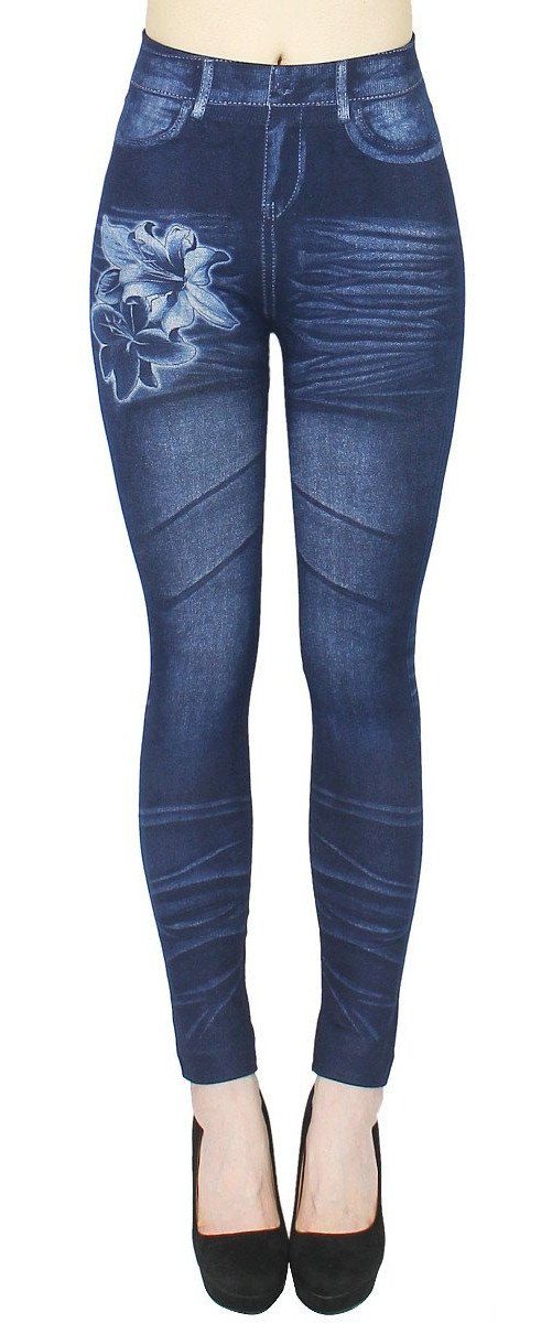 dy_mode High JL006-WhiteLily Bund elastischem Waist Optik in Jeggings Leggings Bequem Damen Jeansleggings Jeans Jeggings mit