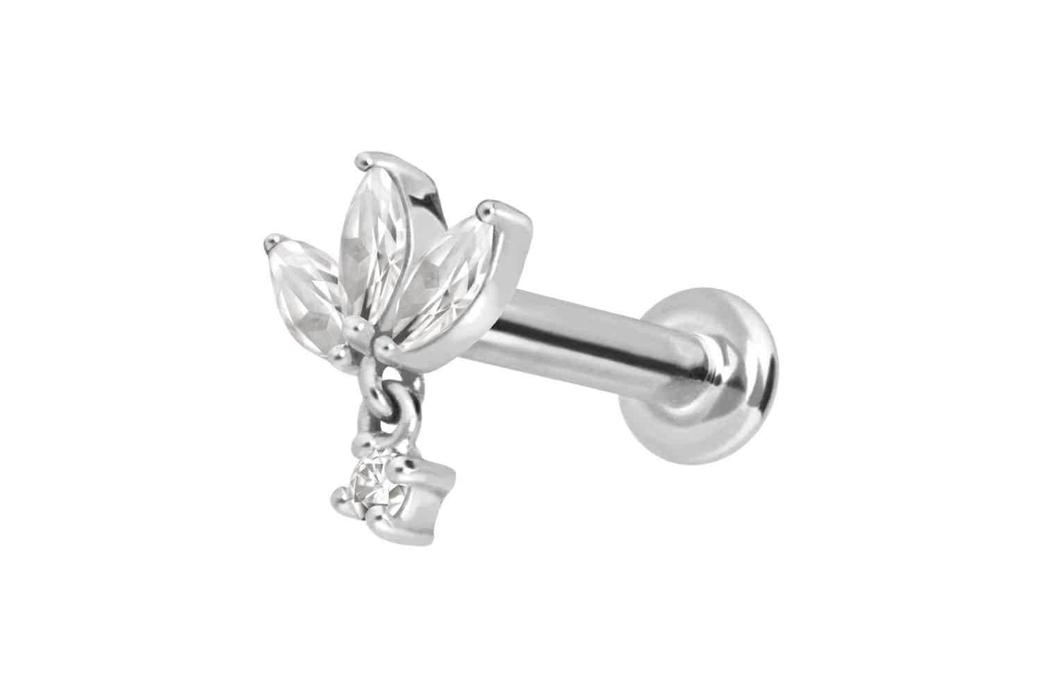 PIERCINGLINE Piercing-Set 14 Karat Gold Labret mit Push Fit MOISSANIT-LOTUSBLÜTE (Labrets, 1-tlg)