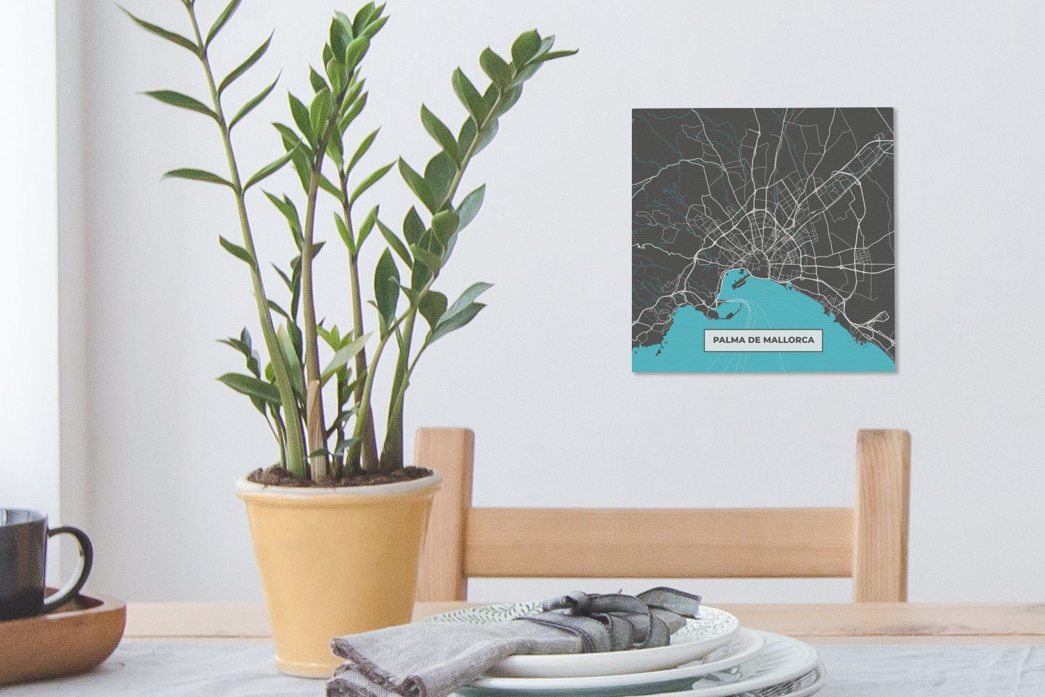 OneMillionCanvasses® Bilder Leinwandbild Mallorca Karte, Schlafzimmer Leinwand Blau für - - Wohnzimmer St), Stadtplan (1 -