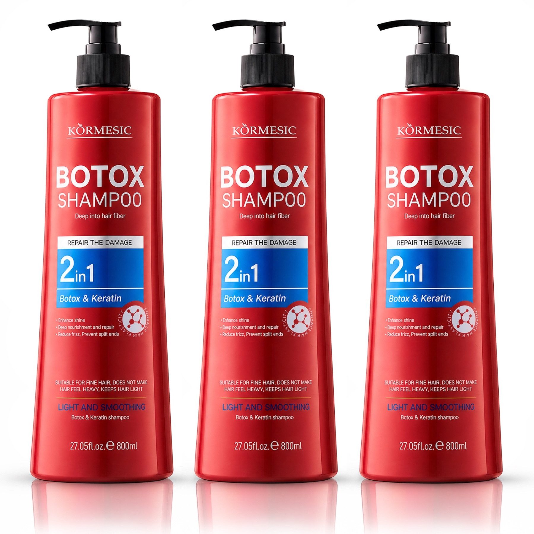 KORMESIC Haarshampoo BTox Keratin Kollagen Haar Shampoo Intensive Repair Anti-Frizz 800ml, 3-tlg., Haarshampoo, Haarpflege, Haarkur, Haarwachstum