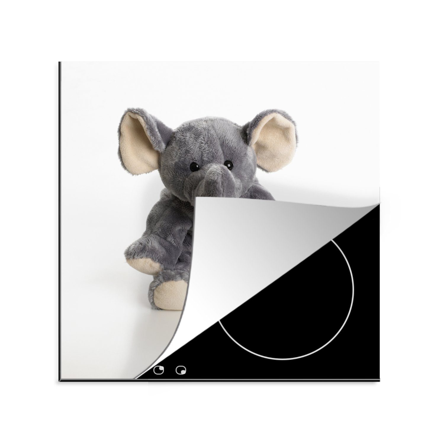 MuchoWow Herdblende-/Abdeckplatte Stofftier - Elefant - Grau, Vinyl, (1 tlg), 78x78 cm, Ceranfeldabdeckung, Arbeitsplatte für küche