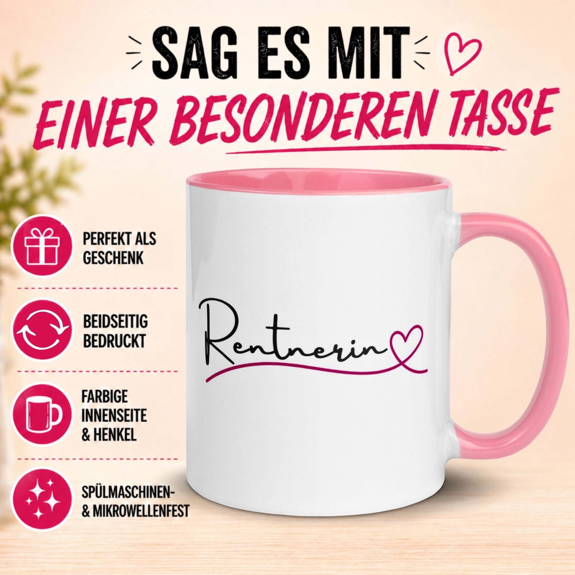 Momentals Tasse Rente Frau – „Rentnerin mit Herz“ – Geschenk Ruhestand Renteneintritt, Gratis Versand · Links-&Rechtshänder · Spülmaschinenfest