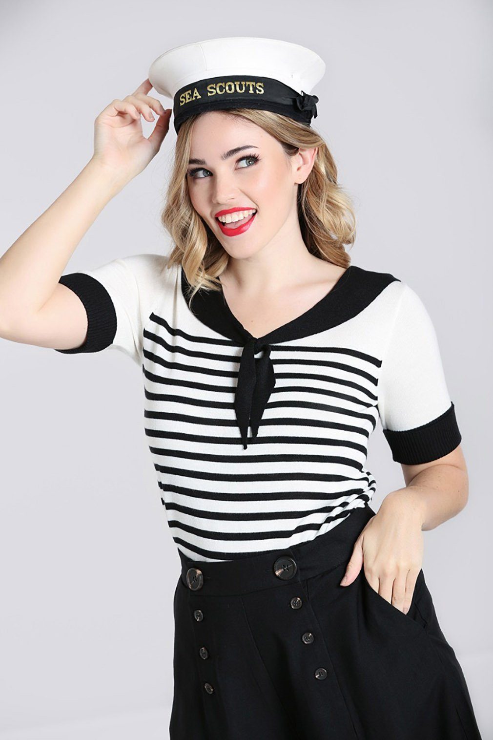 Hell Bunny Stricktop Audrey Top Matrosenkragen Vintage Rockabilly Retro Gestreift