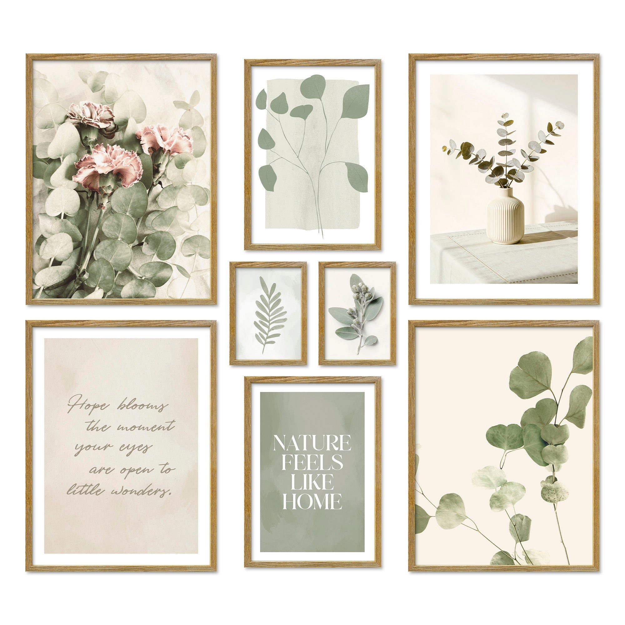 ARTFAVES Bilder-Collage Poster Set Eucalyptus I mehrteilige Bilderwand I Wandbilder Eukalyptus, (Wandbilder modern, 8 St)